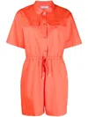 Paul Smith Short Sleeve Cotton Playsuit With Drawstring Waist In Orange
