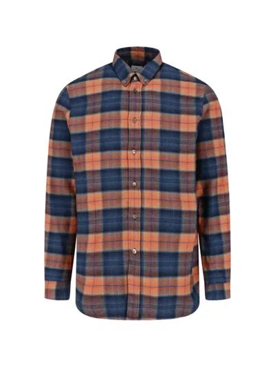 Paul Smith Orange And Blue Check Cotton Shirt In Multi