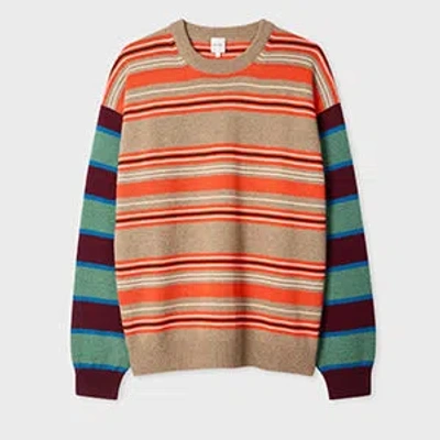 Paul Smith Orange Contrast-sleeve Lambswool-cotton Stripe Sweater