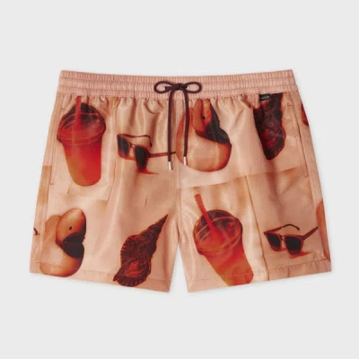 Paul Smith Orange 'sunbleached Snaps' Print Swim Shorts Red