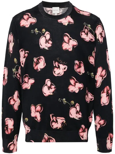 Paul Smith Orchid-print Cotton Jumper In Blue