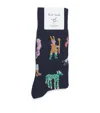 Paul Smith Organic Cotton-blend Little Beasts Socks In Blue