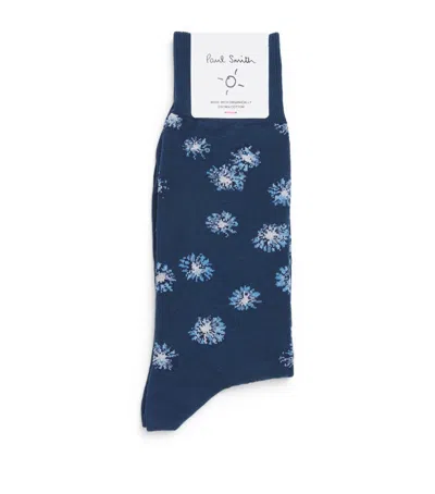Paul Smith Organic Cotton-blend Lumin Floral Socks In Blue