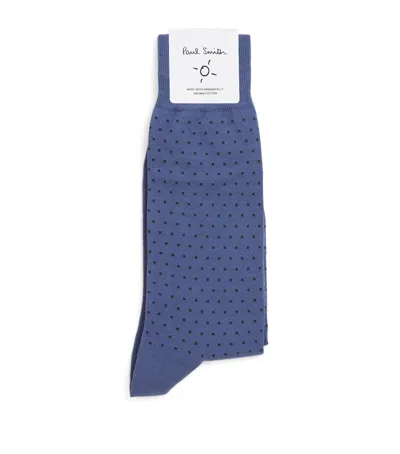 Paul Smith Organic Cotton-blend Polka Dot Socks In Blue