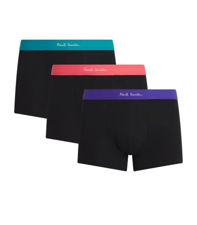 Paul Smith Organic Cotton Stretch Logo Trunks (pack Of 3) In Black