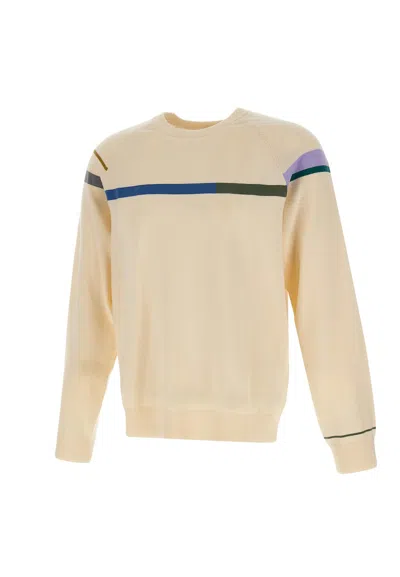 Paul Smith Crew Neck Organic Cotton Sweater With Multicolor Stripes In White