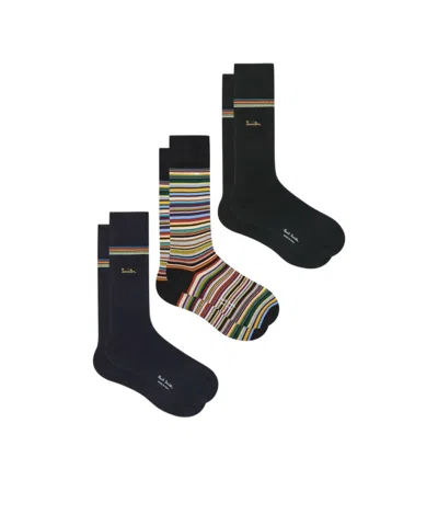 Paul Smith 3 Pack Gold Signature Socks In Black
