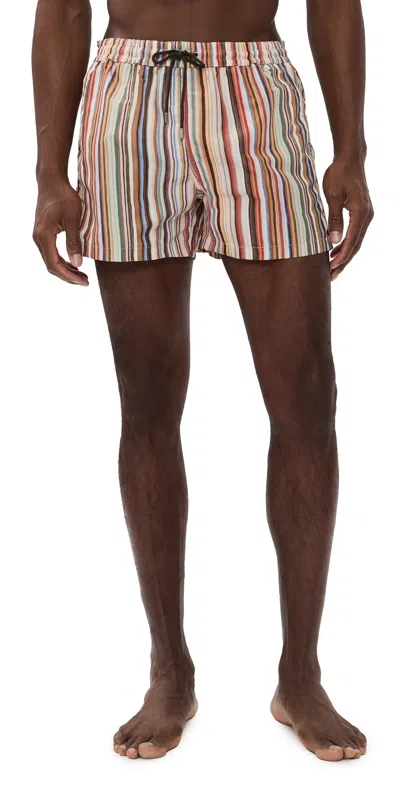 Paul Smith Straight-leg Mid-length Striped Recycled Swim Shorts In Multi