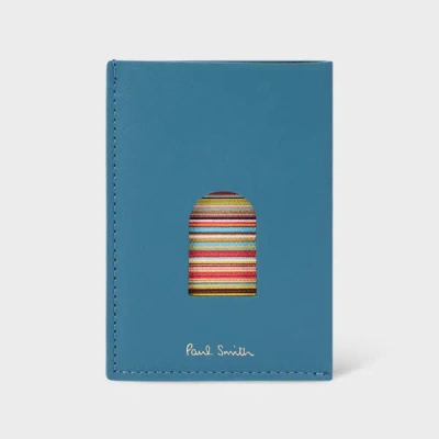 Paul Smith Pale Blue Leather 'signature Stripe' Thumb Hole Card Holder Grey