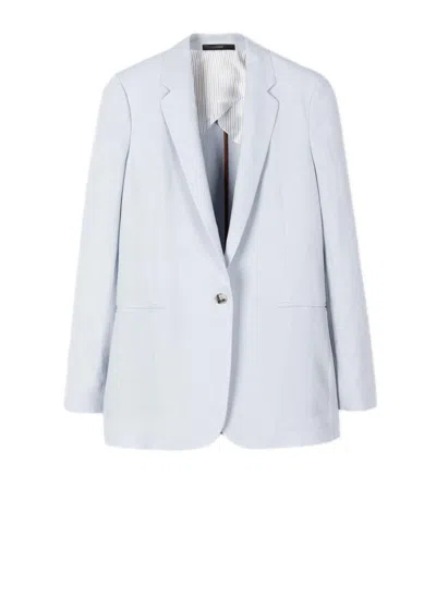 Paul Smith Pale Blue Linen Blazer With One-button Closure In White
