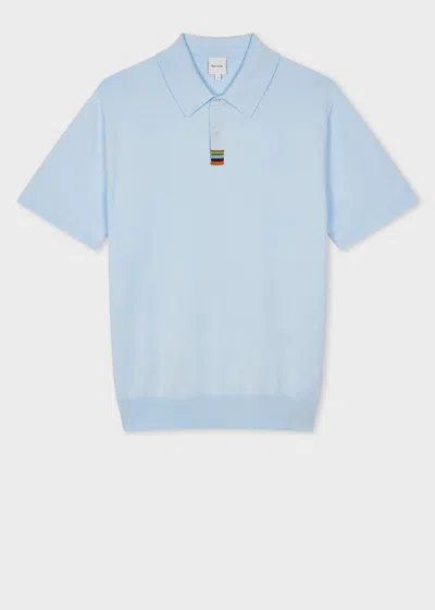 Paul Smith Pale Blue Organic Cotton 'signature Stripe' Detail Polo Shirt