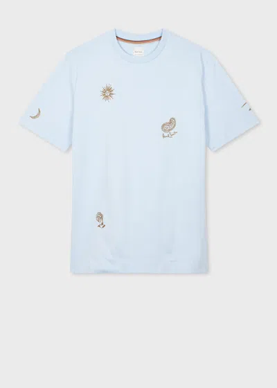 Paul Smith Pale Blue Paisley Embroidered T-shirt
