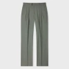 Paul Smith Pale Green Overdyed Melange Wool Pleated Trousers In Green