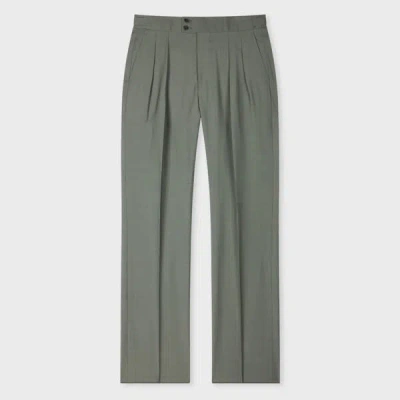 Paul Smith Pale Green Overdyed Melange Wool Pleated Trousers