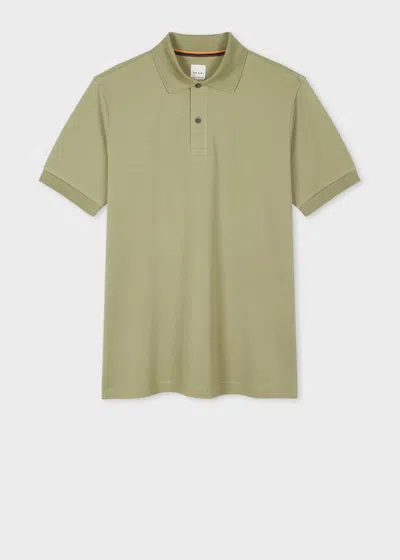 Paul Smith Pale Khaki 'artist Stripe' Placket Polo Shirt Green