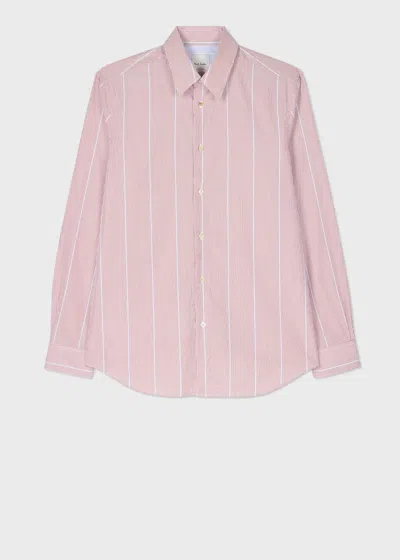 Paul Smith Pale Red Cotton Poplin Stripe Shirt Pink