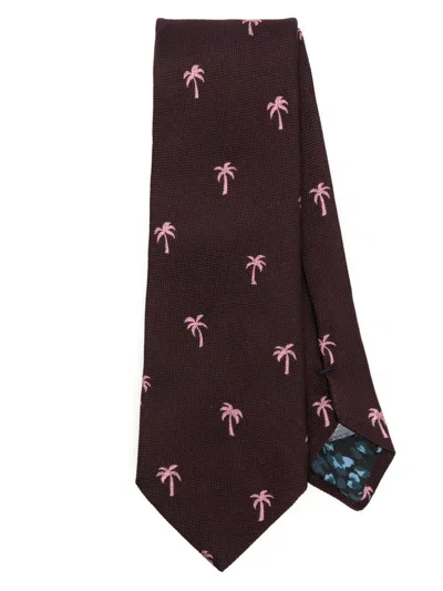 Paul Smith Palm Trees-embroidered Tie In Red