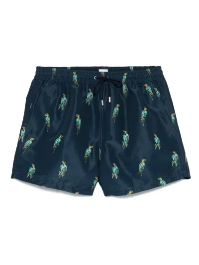Paul Smith Mens Parrot Print Swim Shorts In 47 Navy