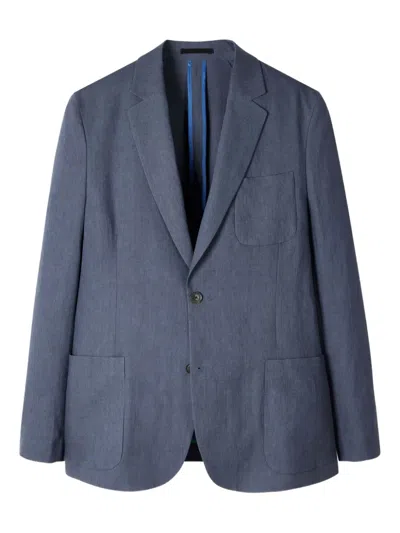 Paul Smith Patch-pockets Linen Blazer In Blue