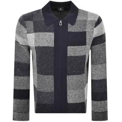 Paul Smith Patchwork Full Zip Cardigan Navy In Gray