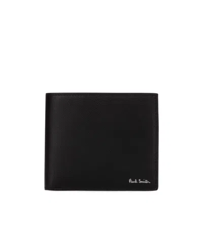 Paul Smith Leather Wallet With Printed Logo In Black