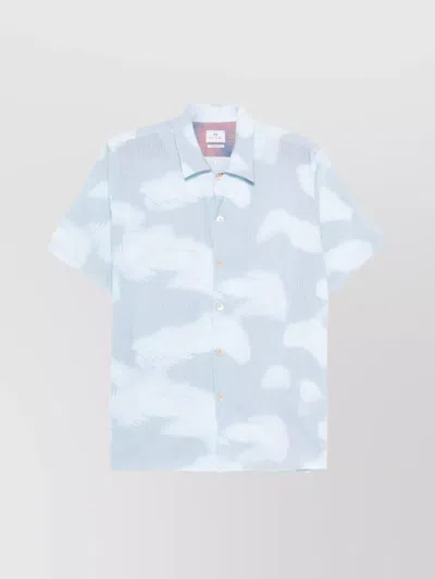 Paul Smith Patterned Camp Collar Shirt With Short Sleeves In Blue