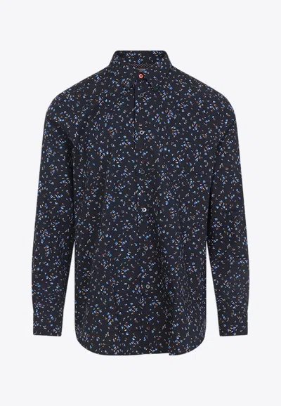 Paul Smith Patterned Long-sleeved Shirt In Blue