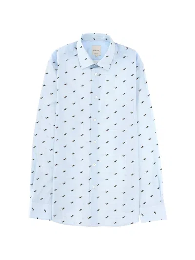 Paul Smith Shirt All Over Print Button Collar In Blue