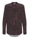 Paul Smith Camouflage Floral Print Shirt With Rear Curved Hem In Taupe