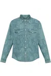 Paul Smith London Floral Cotton Denim Western Snap-up Shirt In Blue