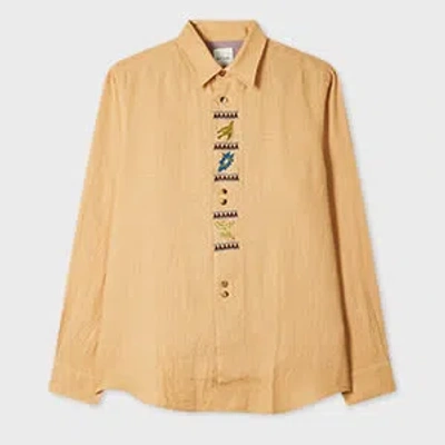 Paul Smith Peach Linen Embroidered Shirt Yellow