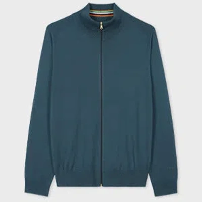Paul Smith Petrol Blue Merino Wool Full-zip Cardigan