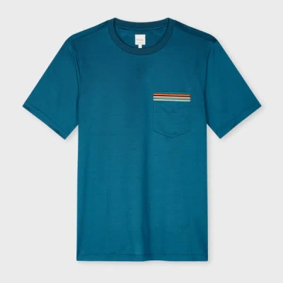 Paul Smith Mens Tshirt Stripe Pkt Blue