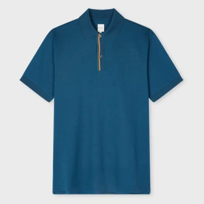 Paul Smith Petrol Blue 'signature Stripe' Trim Polo Shirt