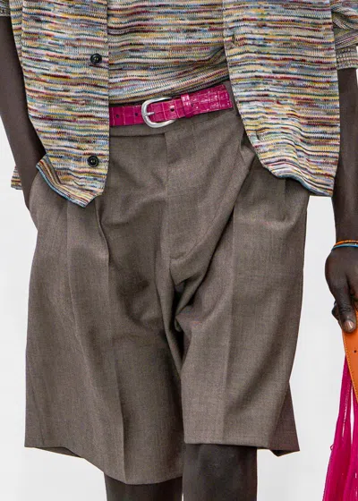 Paul Smith Pink Croc-emboss Leather Belt In Neutral