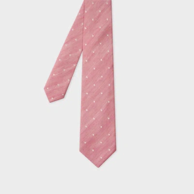 Paul Smith Pink Linen-silk Blend Oxford Polka Dot Tie In Blue