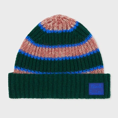 Paul Smith Pink Mohair-blend Stripe Beanie Hat Green