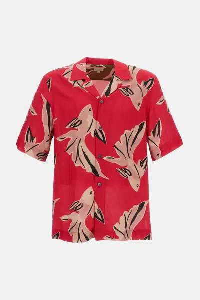 Paul Smith Flowing Oversized Short-sleeve Shirt With Abstract Bird Print In Red