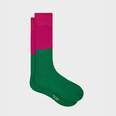 Paul Smith Pink Ribbed Colour Block Socks Green In Multi
