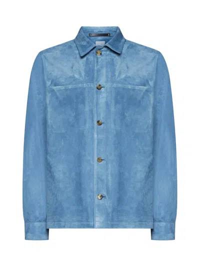 Paul Smith Pleat Detailed Buttoned Overshirt In Blue