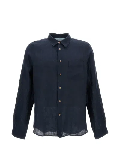 Paul Smith Comfort-fit Linen Shirt With Pointed Collar And Front Pocket In Blue