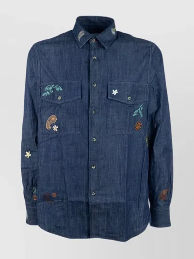 Paul Smith Pockets Chest Embroidered Sleeves Long In Blue
