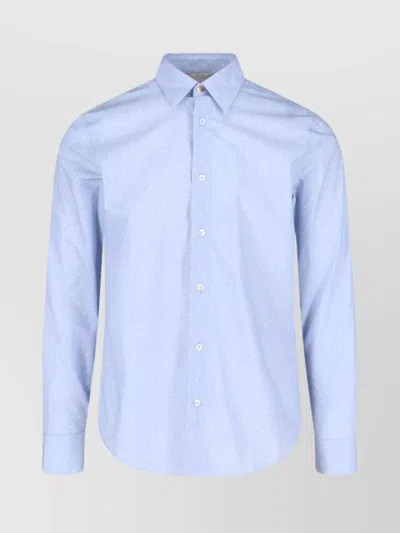 Paul Smith Polka Dot Button-down Collar Long Sleeve Shirt In Blue