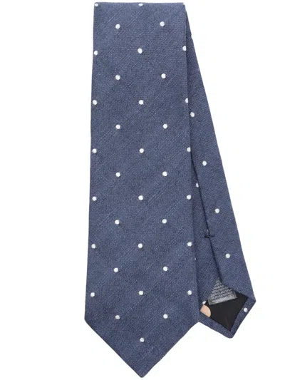 Paul Smith Polka Dot-embroidered Twill-weave Tie In Blue