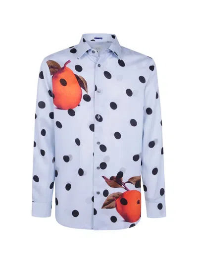 Paul Smith Polka-dot Pear-print Shirt In Blue