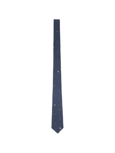 Paul Smith Polka-dot Rabbit-embroidered Tie In Blue