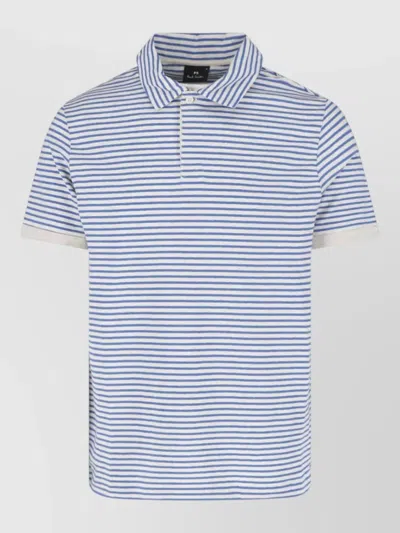 Paul Smith Polo Collar Short Sleeves Striped Shirt In Blue