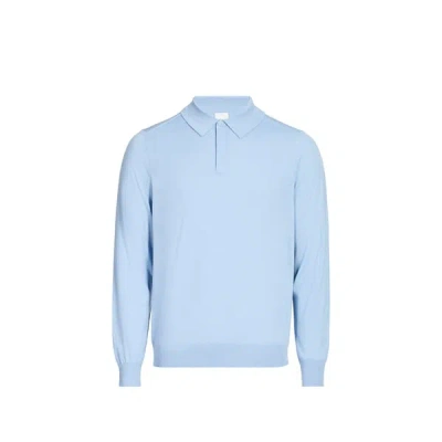 Paul Smith Sky Blue Merino Wool Kntted Long-sleeve Polo Shirt