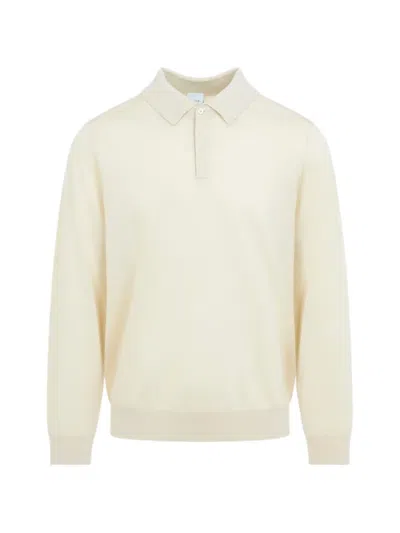 Paul Smith Long Sleeve Knit Polo Ribbed Cuffs Hem In White