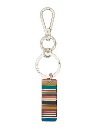 Paul Smith Signature Stripe Tag Keyring In Multicolour